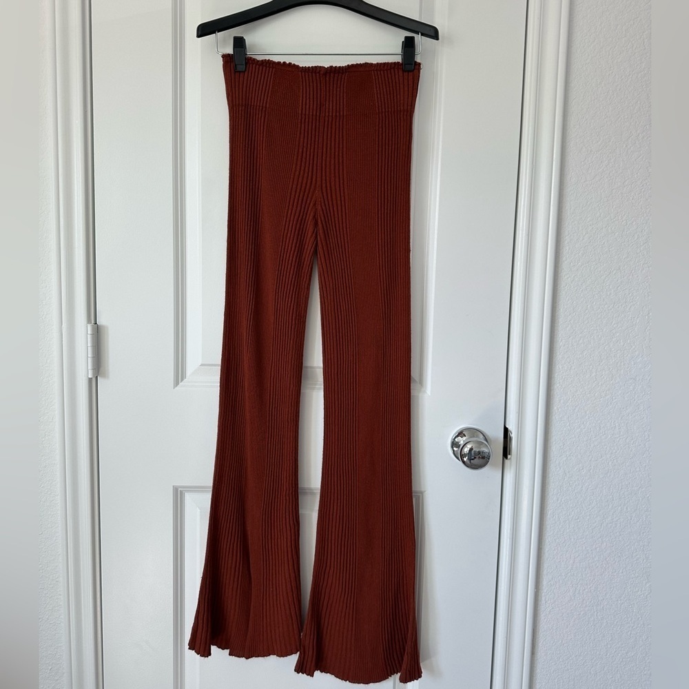 Free People Rust Ribbed Knit Flare Pants